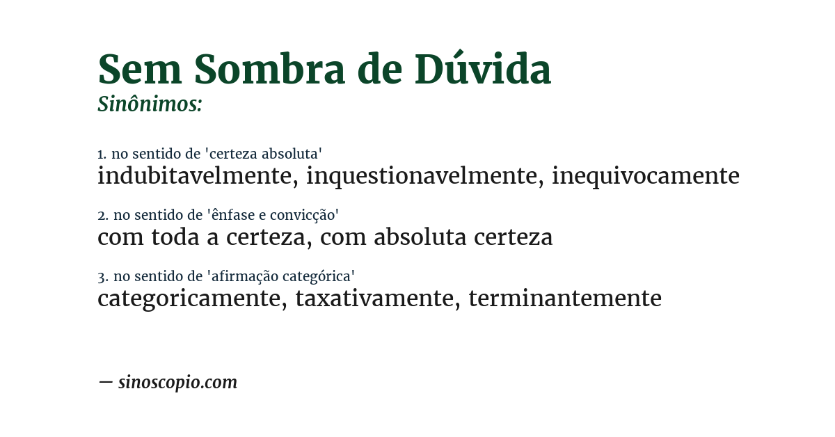 Sinônimo de sem sombra de dúvida