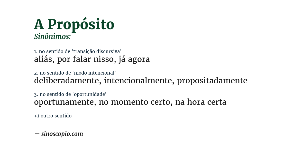 Sinônimo de a propósito