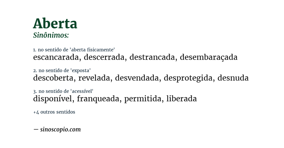 Sinônimo de aberta