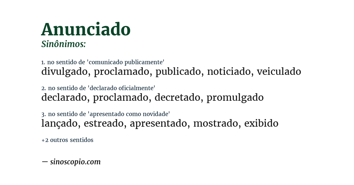 Sinônimo de anunciado