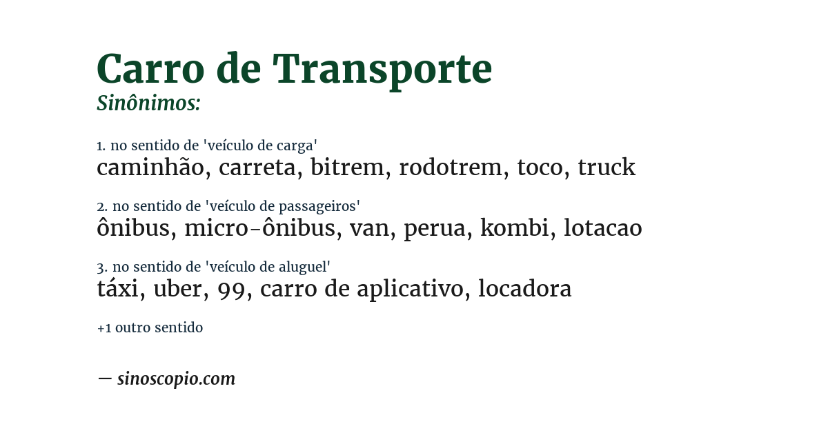 Sinônimo de carro de transporte