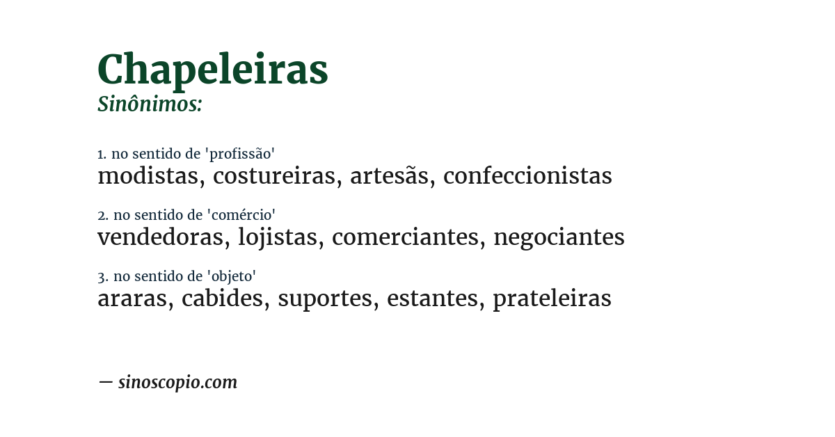 Sinônimo de chapeleiras