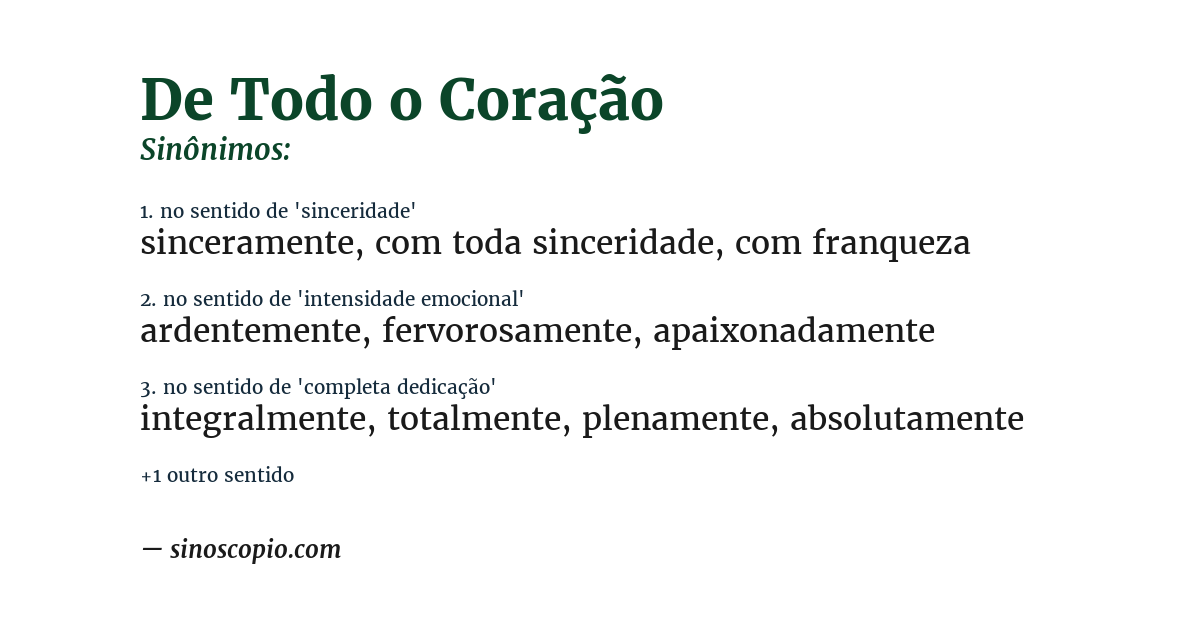 Sinônimo de de todo o coração