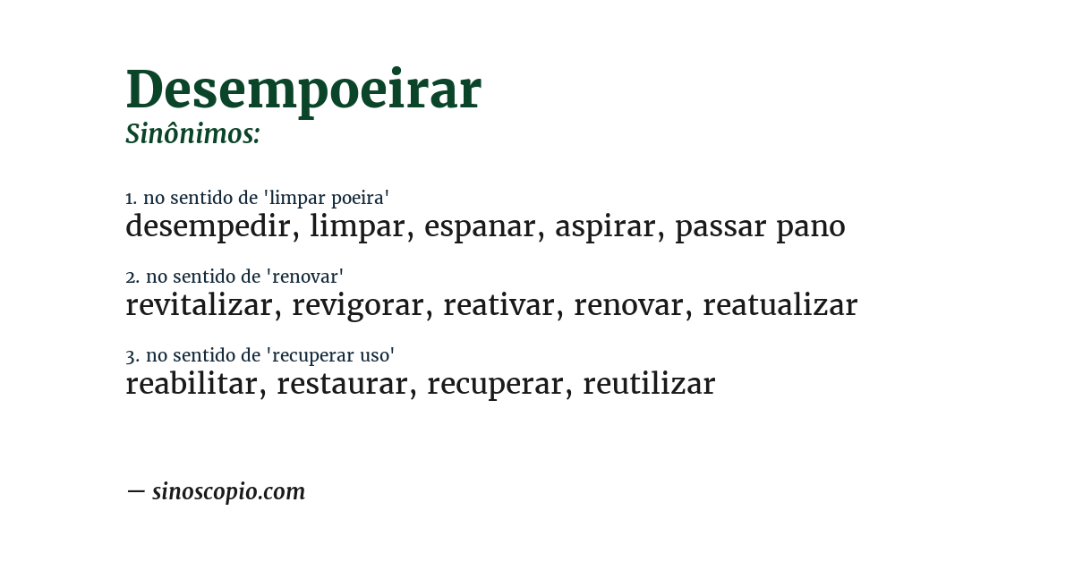 Sinônimo de desempoeirar