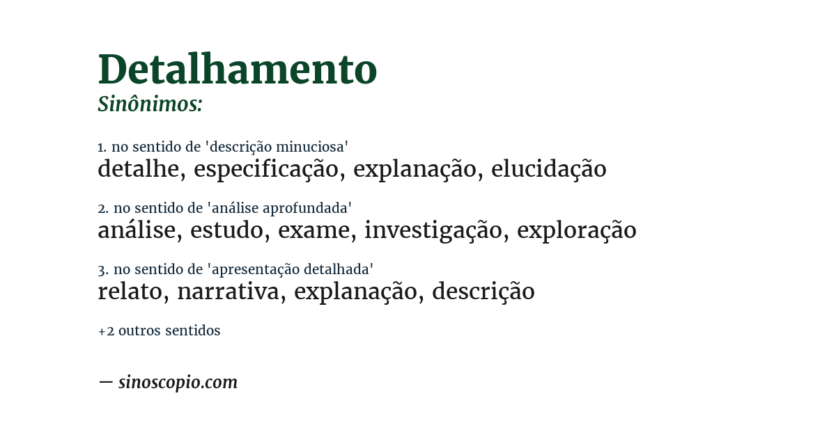 Sinônimo de detalhamento