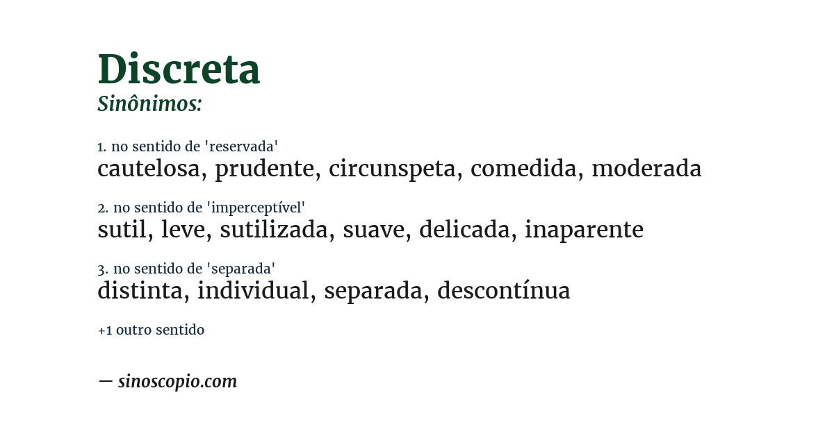 Sinônimo de discreta