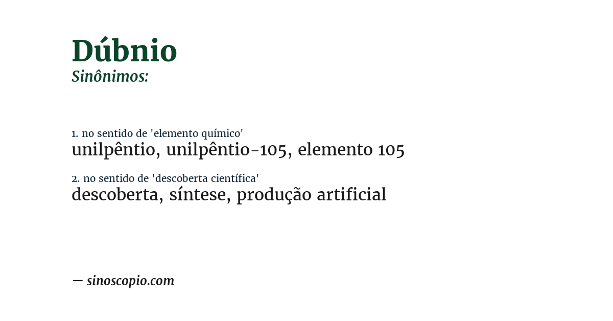 Sinônimo de dúbnio