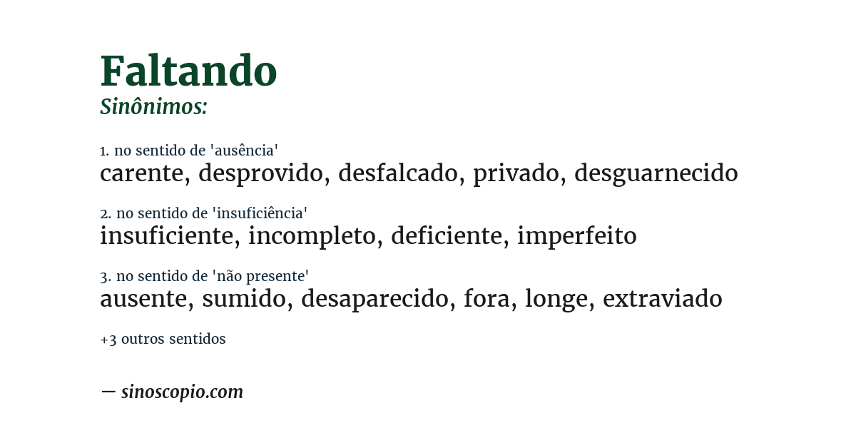 Sinônimo de faltando