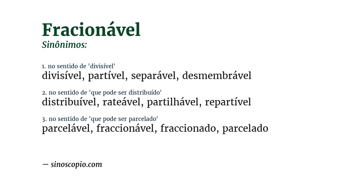 Sinônimo de fracionável