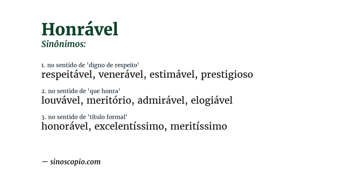 Sinônimo de honrável