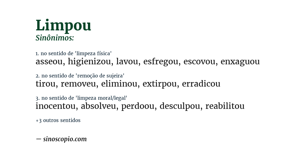 Sinônimo de limpou