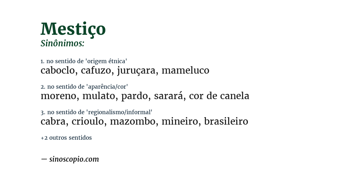 Sinônimo de mestiço