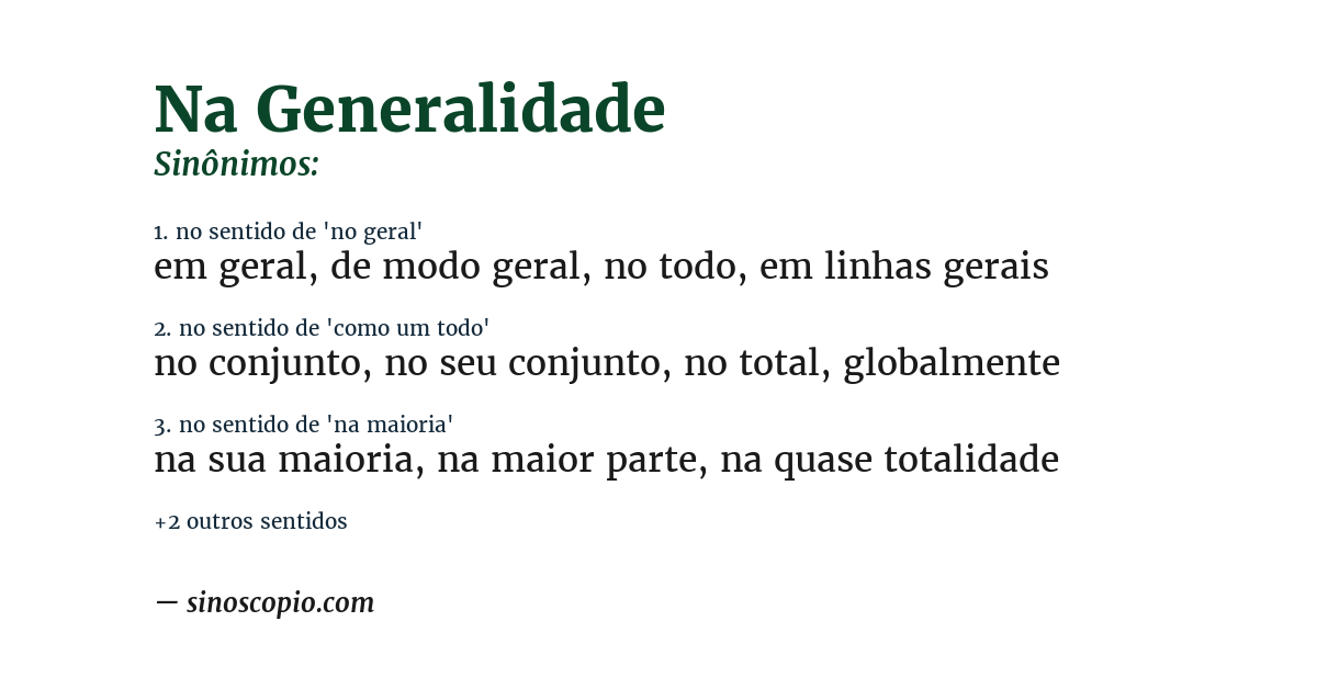 Sinônimo de na generalidade