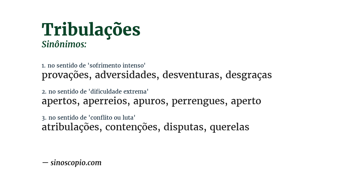 Sinônimo de tribulações