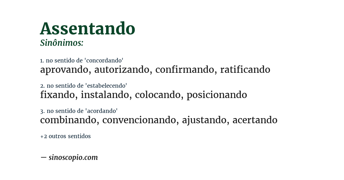 Sinônimo de assentando