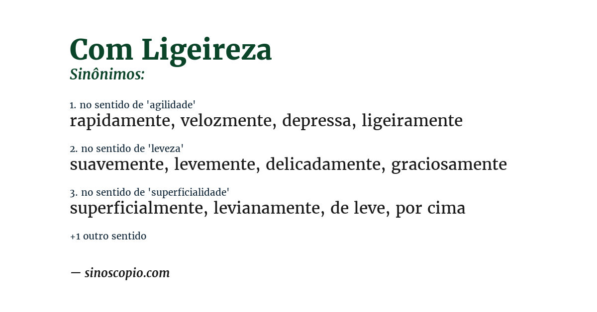 Sinônimo de com ligeireza