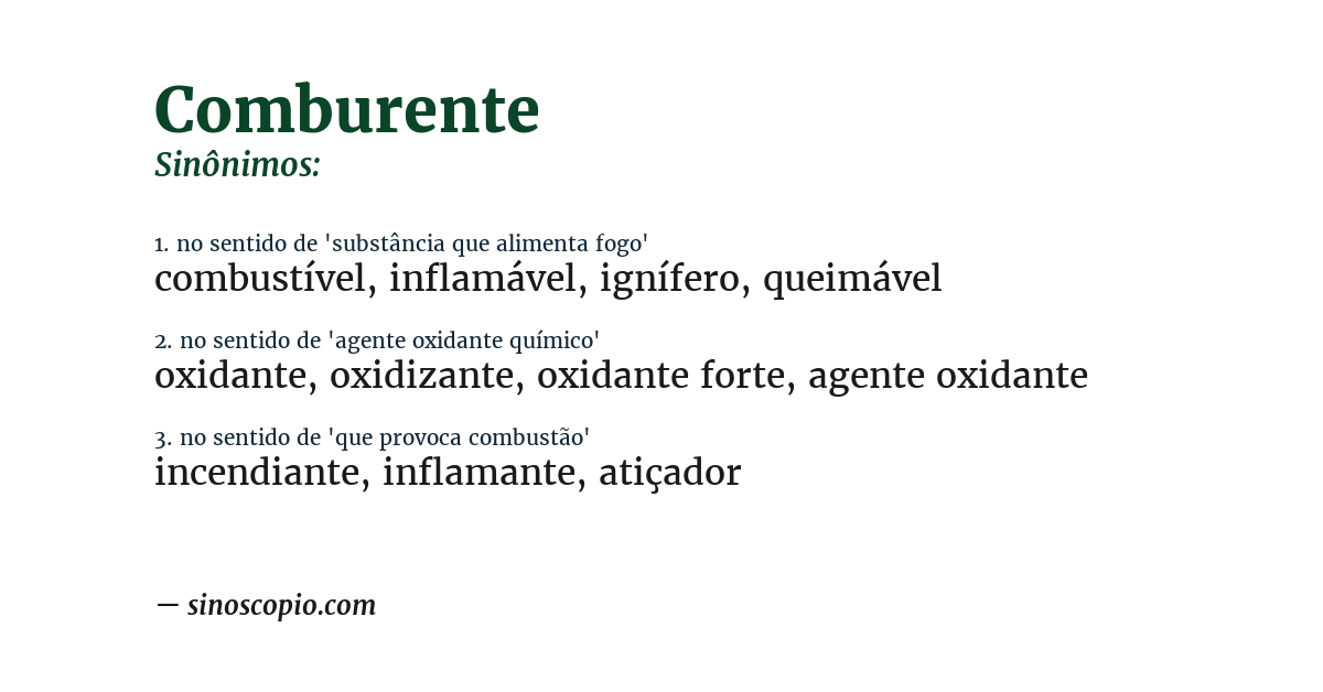 Sinônimo de comburente