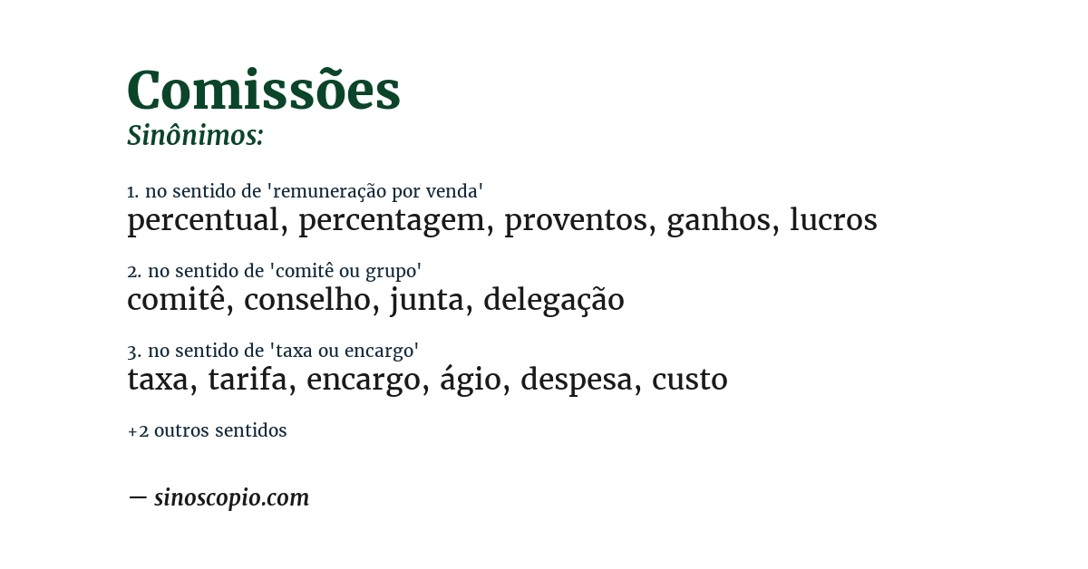 Sinônimo de comissões