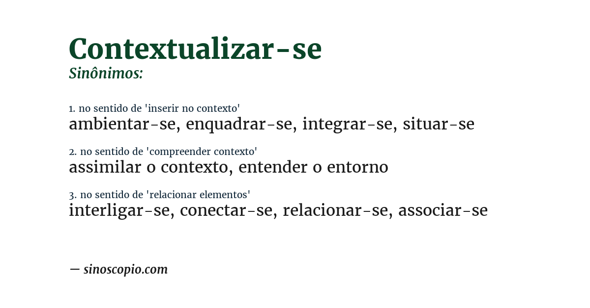 Sinônimo de contextualizar-se