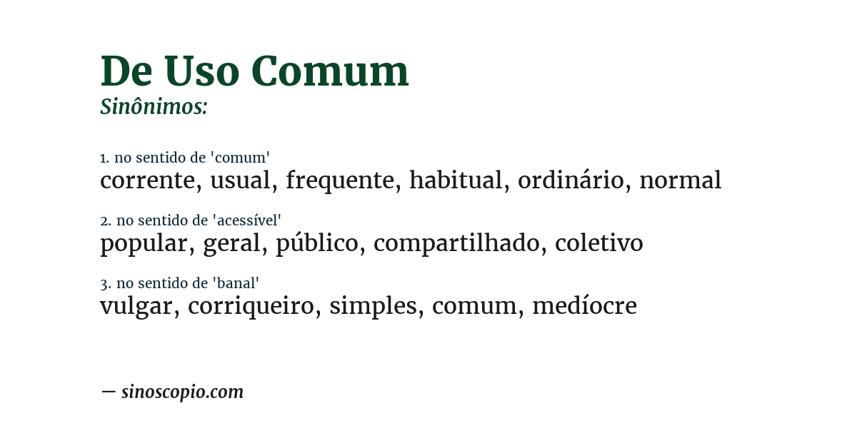 Sinônimo de de uso comum