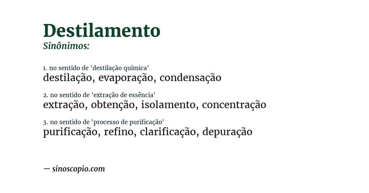 Sinônimo de destilamento
