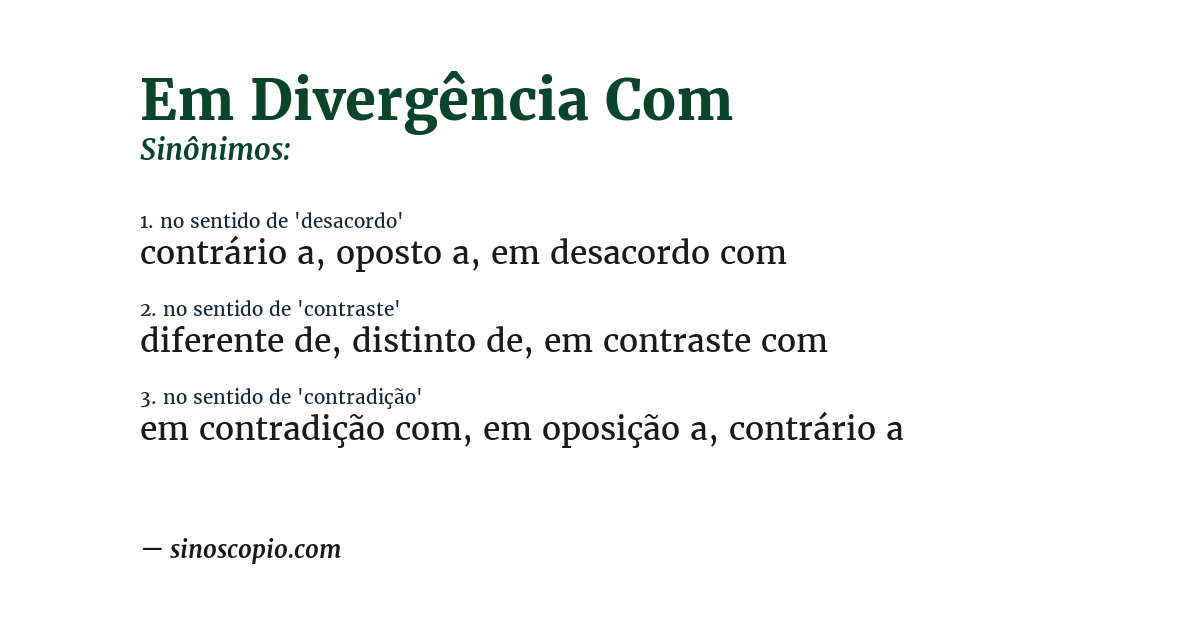 Sinônimo de em divergência com