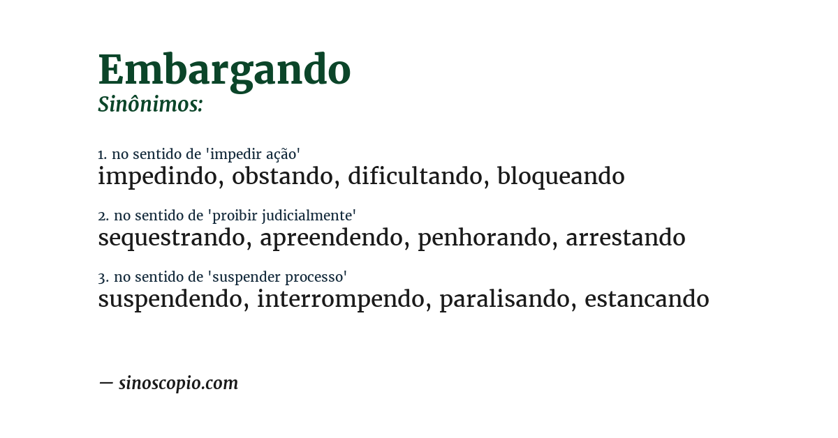 Sinônimo de embargando