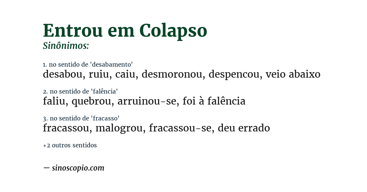 Sinônimo de entrou em colapso