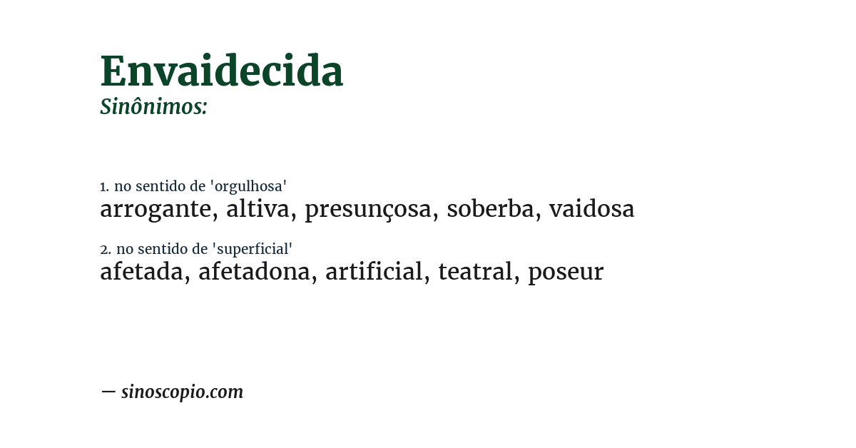 Sinônimo de envaidecida