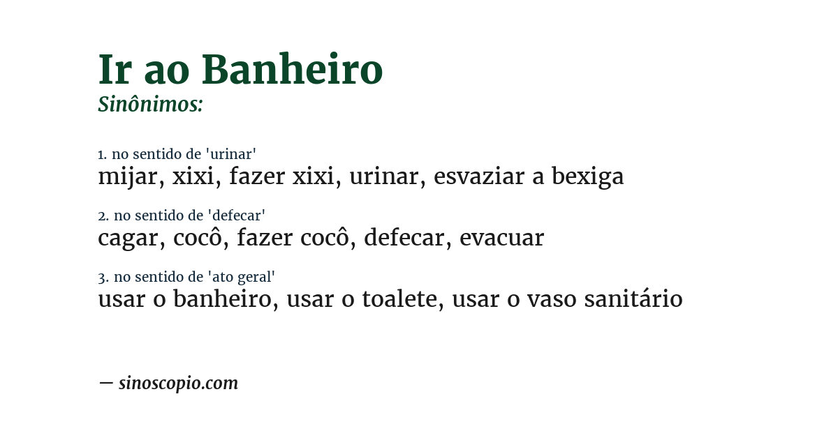 Sinônimo de ir ao banheiro