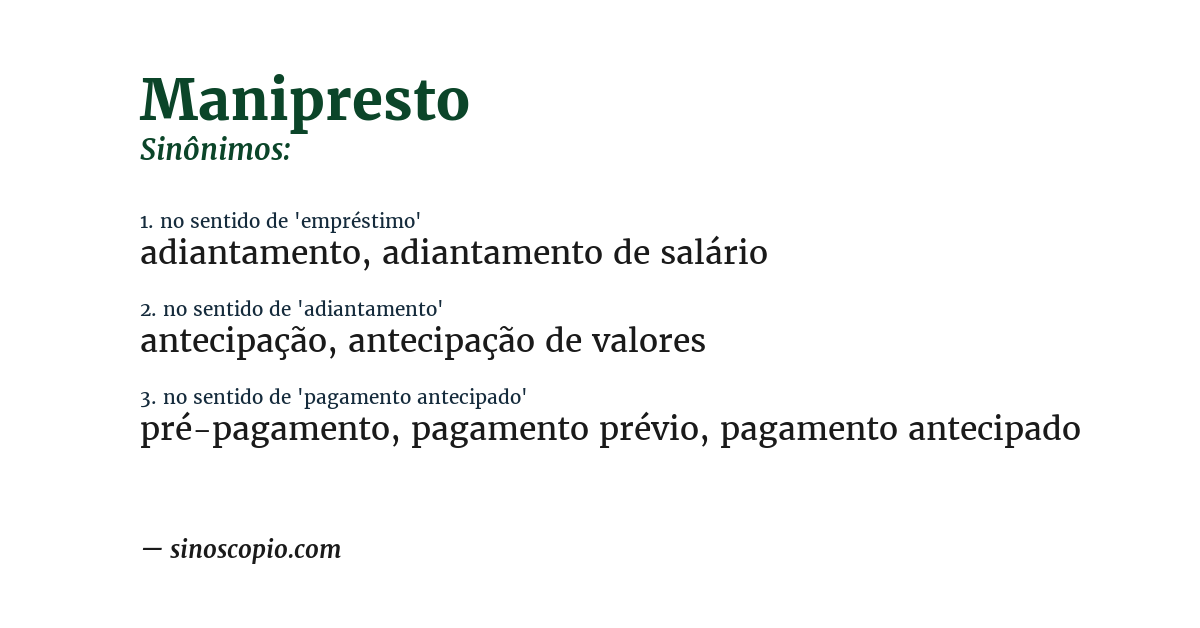 Sinônimo de manipresto