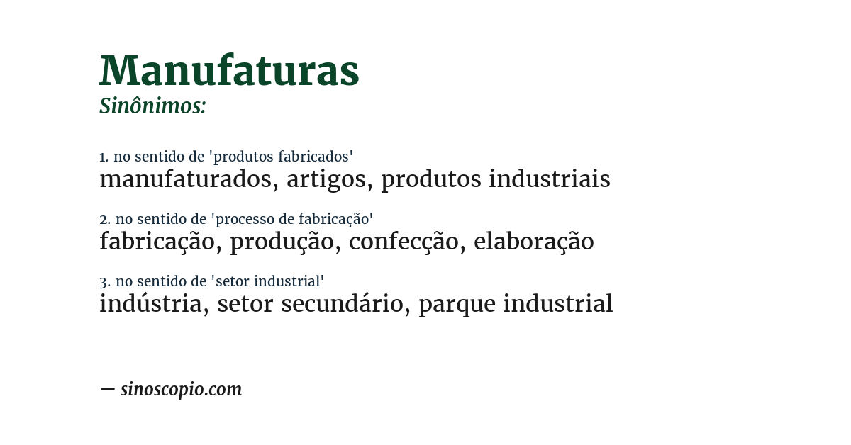 Sinônimo de manufaturas