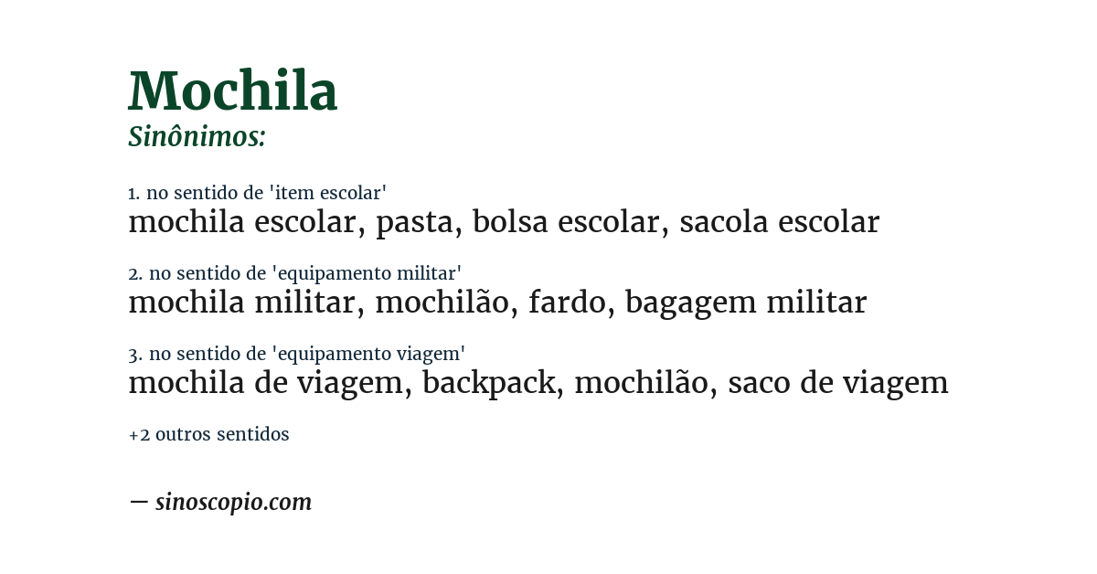 Sinônimo de mochila