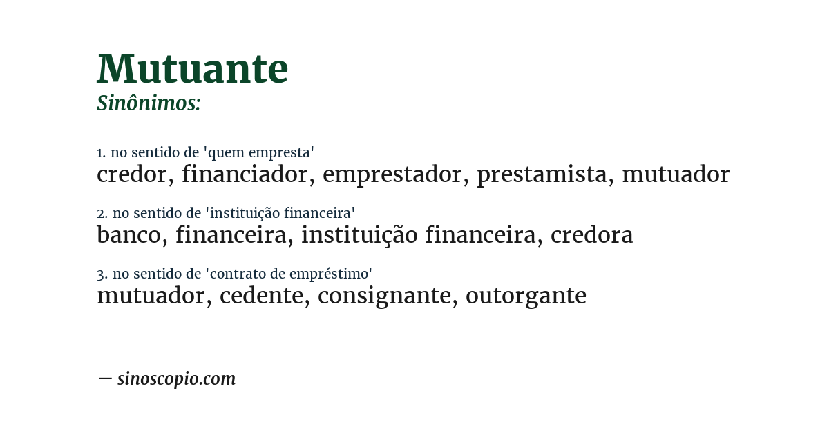 Sinônimo de mutuante