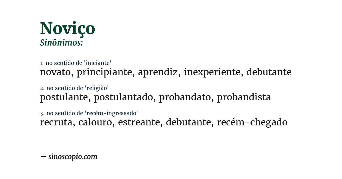 Sinônimo de noviço