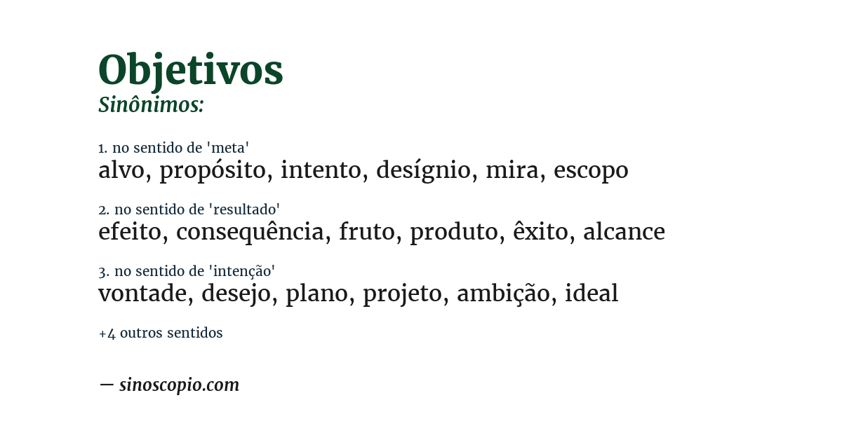 Sinônimo de objetivos