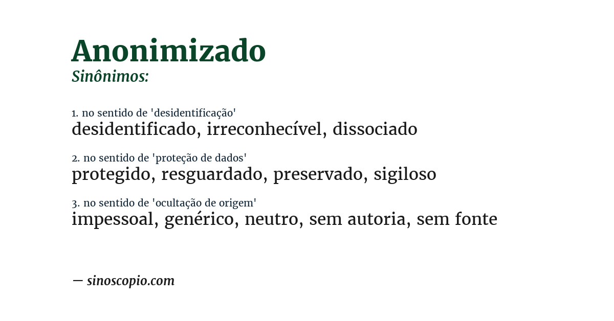 Sinônimo de anonimizado