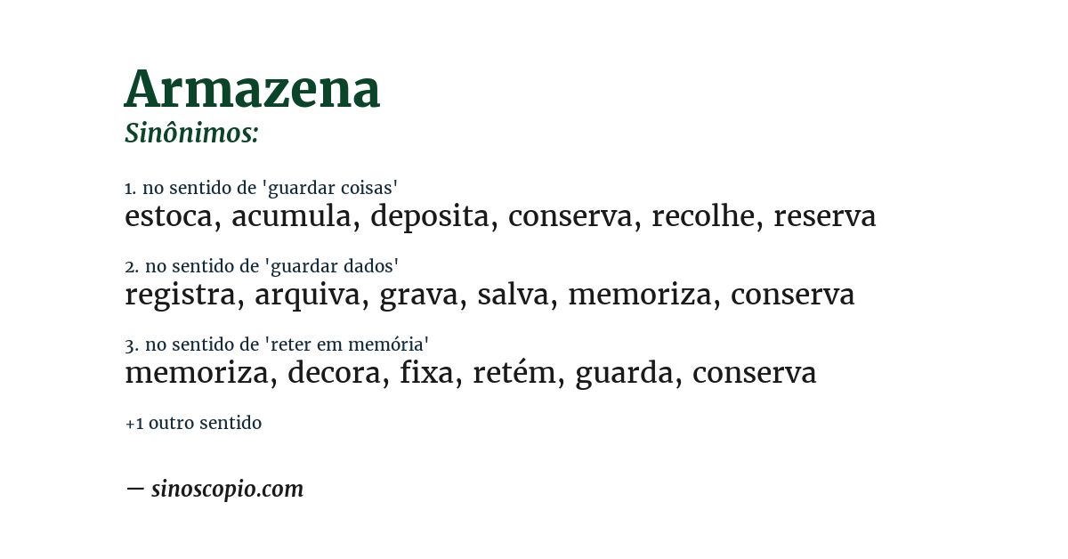 Sinônimo de armazena