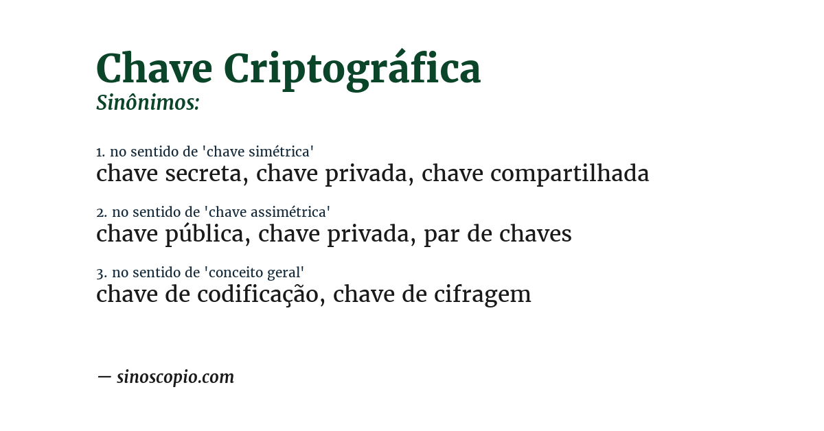 Sinônimo de chave criptográfica