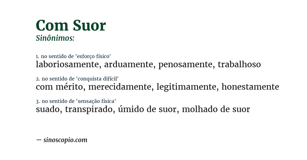 Sinônimo de com suor
