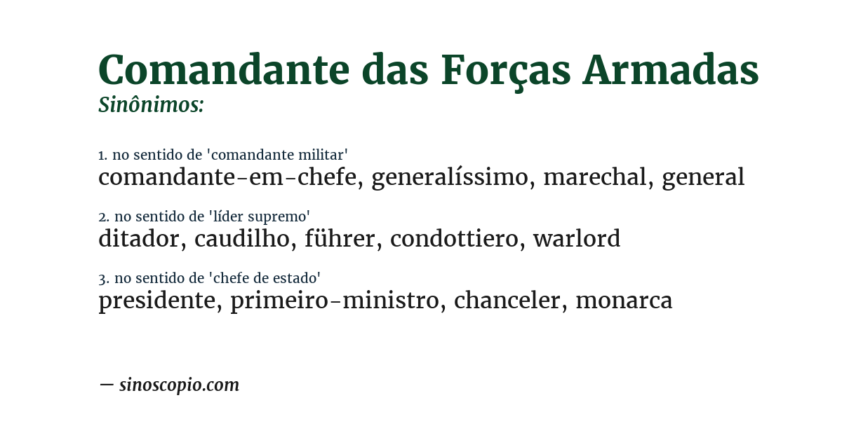 Sinônimo de comandante das forças armadas