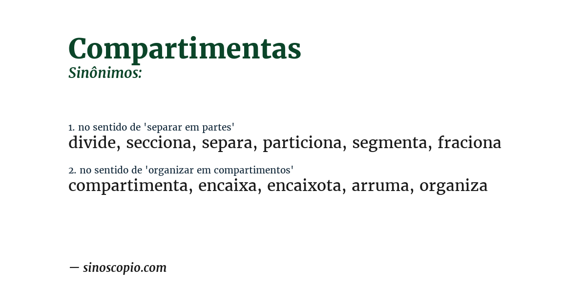 Sinônimo de compartimentas