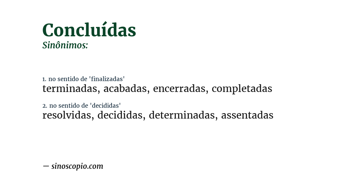 Sinônimo de concluídas