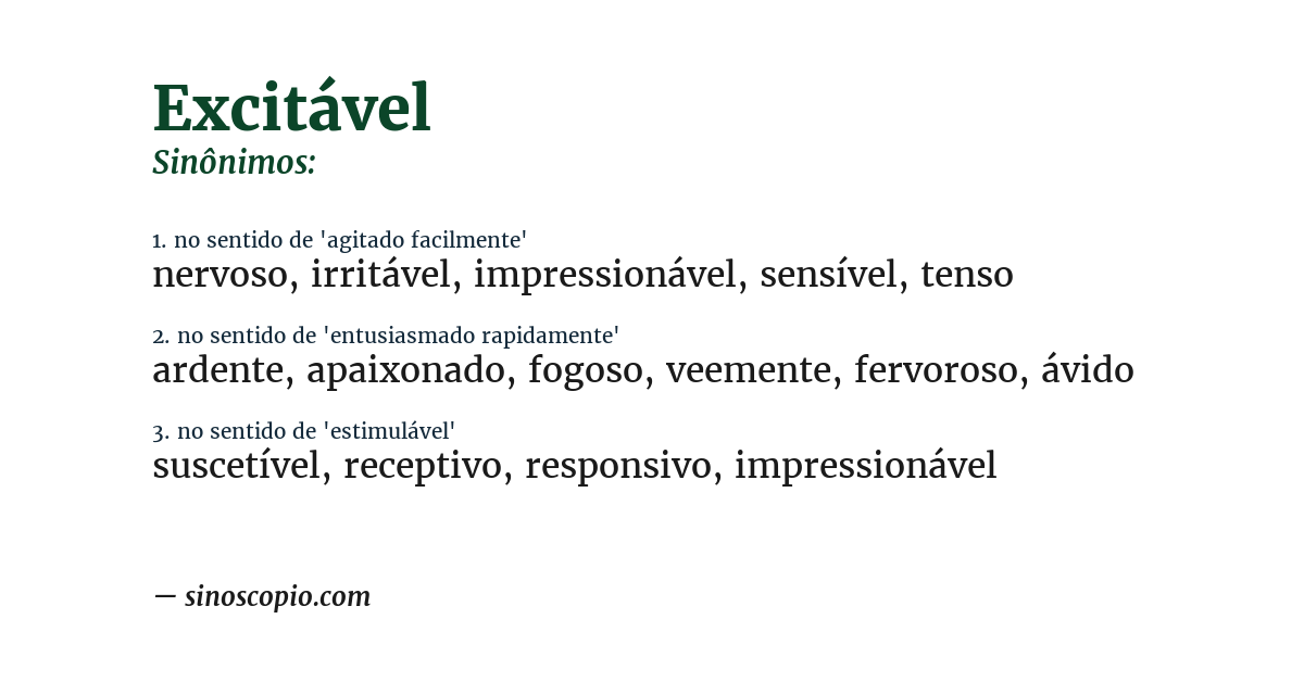 Sinônimo de excitável