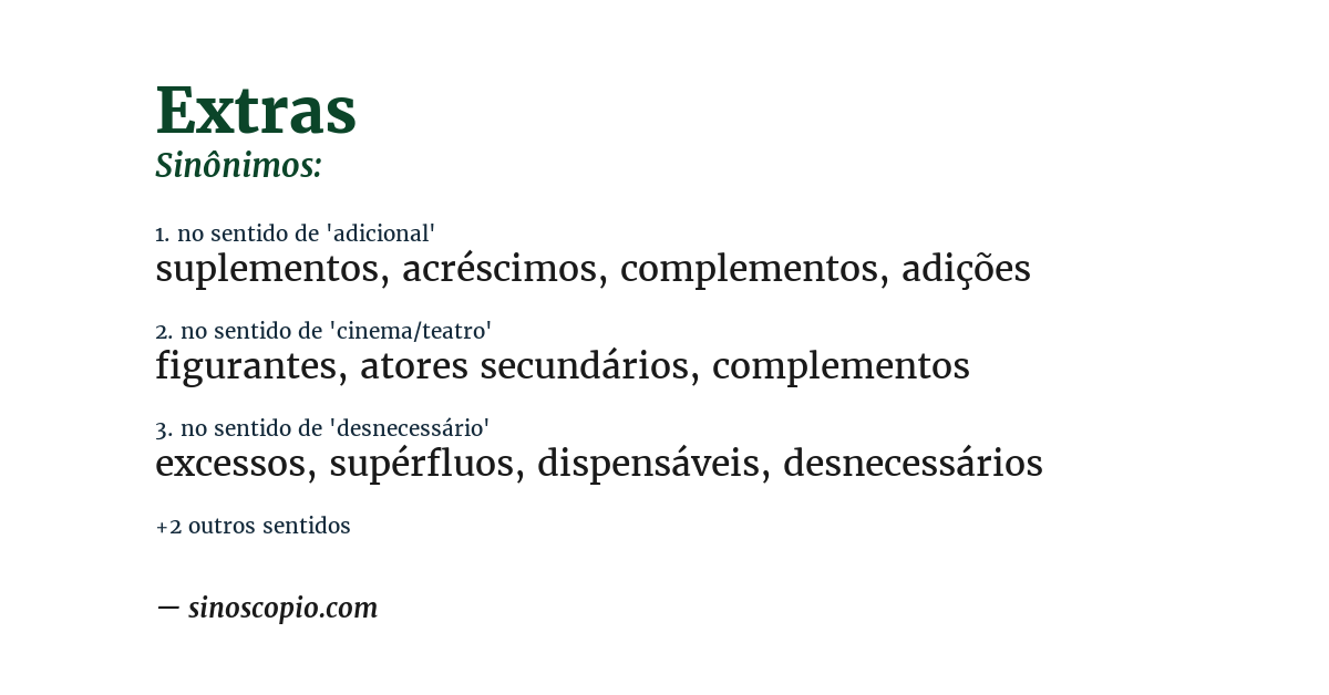 Sinônimo de extras