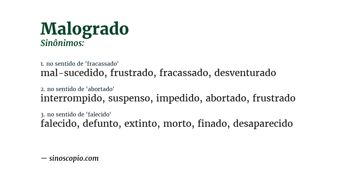 Sinônimo de malogrado