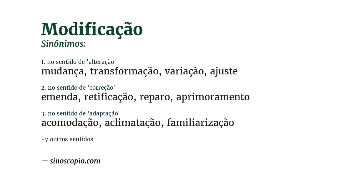 Sinônimo de modificação