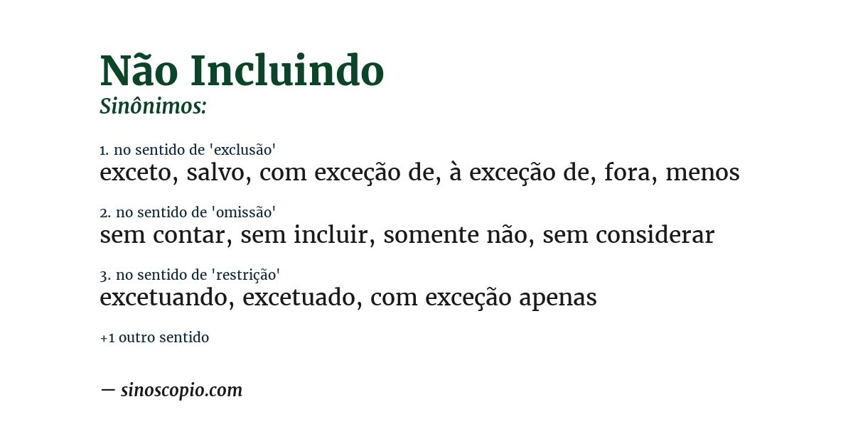 Sinônimo de não incluindo