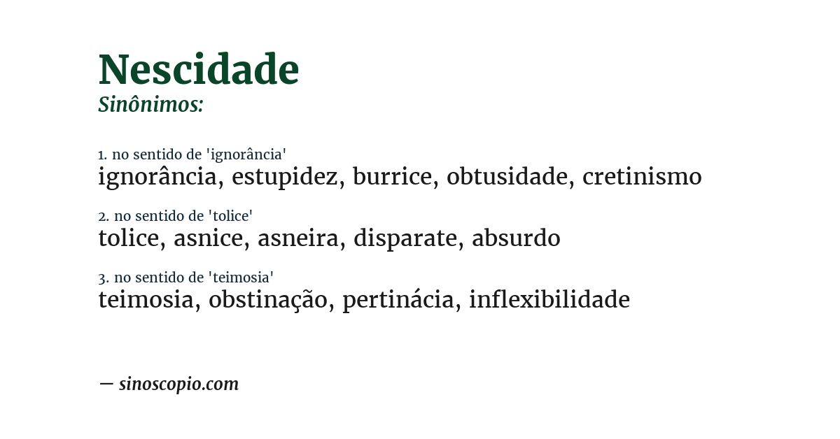 Sinônimo de nescidade