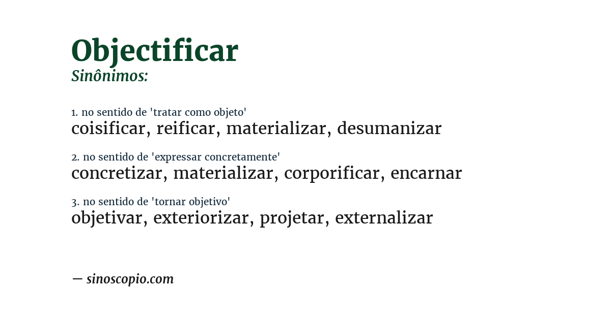 Sinônimo de objectificar